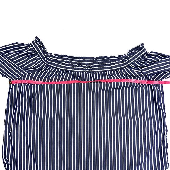 JCrew Blue White Striped Off The Shoulder Cotton Long Sleeve Top Size 14 - Picture 12 of 16